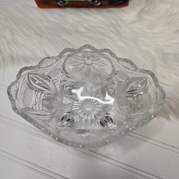 Vtg Anna Hutte Bleikristall 24% Lead Crystal Hand Cut Signed Footed Bowl 5x7x4.5 - Picture 2 of 11